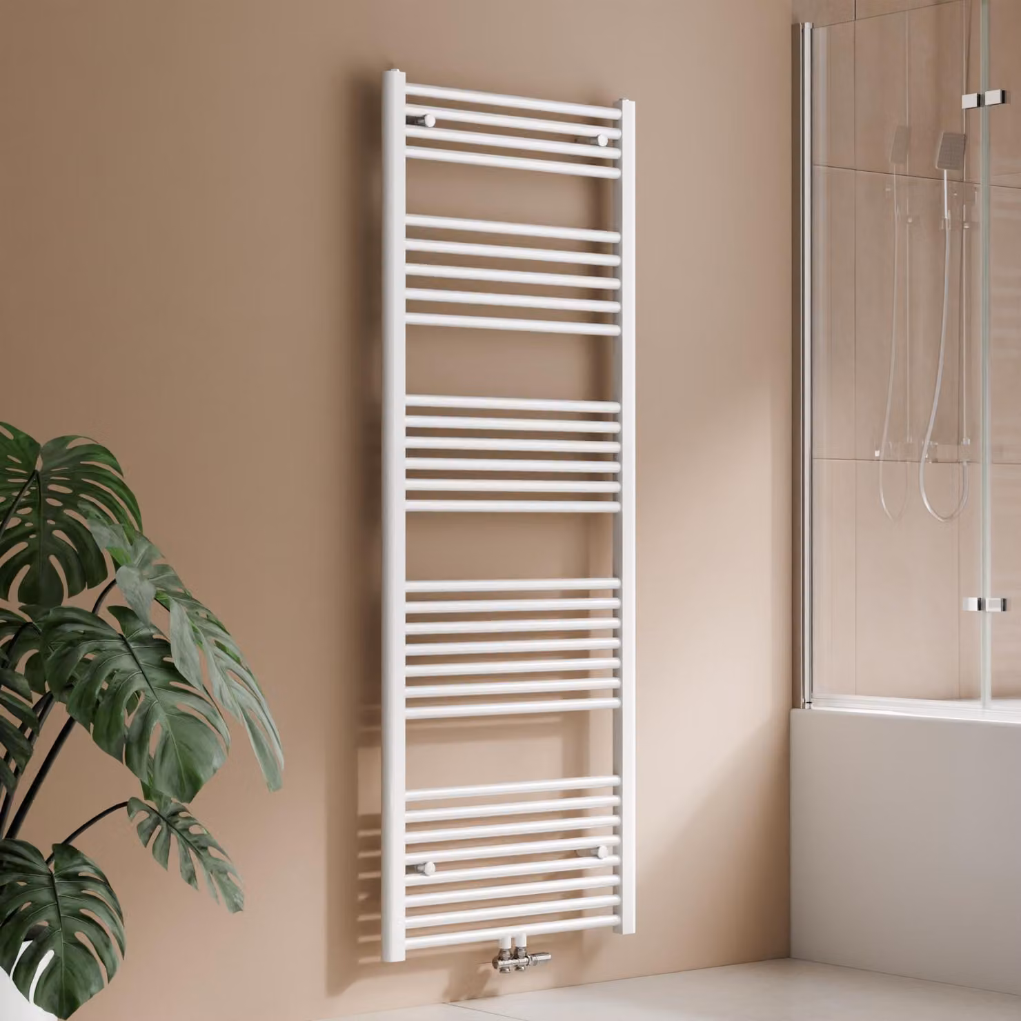 Radiatore da bagno 160 x 60 cm, 761 W, bianco, radiatore asciugamani con attacco centrale, design lineare, asciugatore per asciugamani – S'AFIELINA