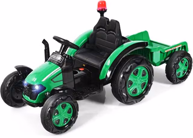 Trattore elettrico con rimorchio verde con cintura di sicurezza a 2 punti L: 151 cm, P: 68 cm, H: 70 cm – 1