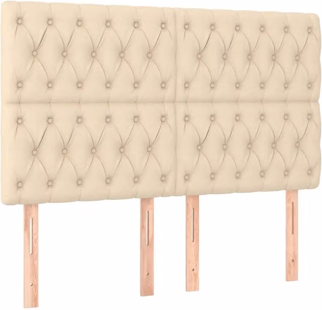 Testata per letto imbottita in tessuto beige con struttura in legno e MDF L: 144 cm, P: 7 cm, H: 118-128 cm