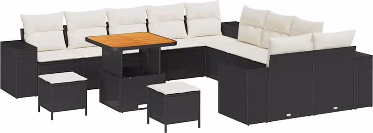 Set Divano da Giardino con cuscino 13 pcs Nero polyrattan