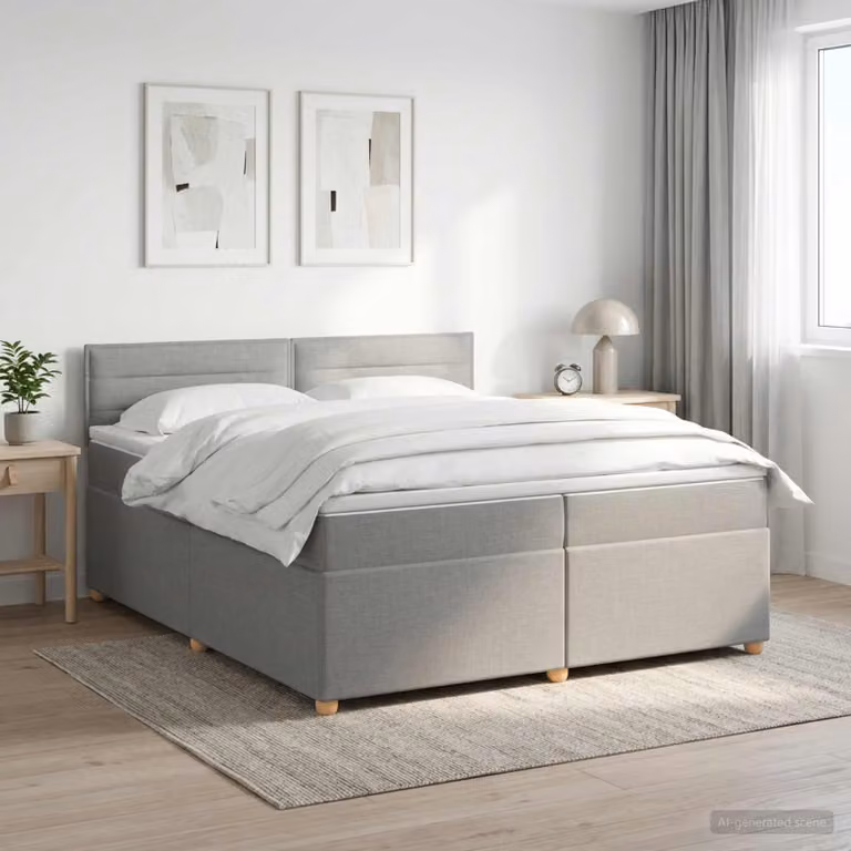 Letto box spring ibrido vidaXL con materasso a molle insacchettate, Grigio e Bianco, L/P/H: 200 x 200 x 88 cm