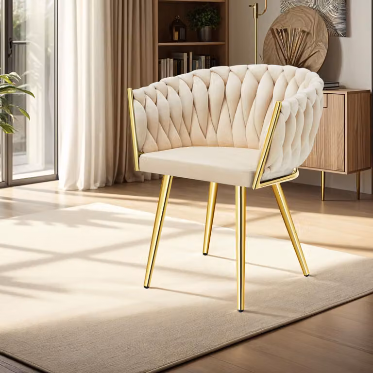Set di 4 sedie da pranzo moderne tectake in velluto color sabbia e oro con dettagli neri