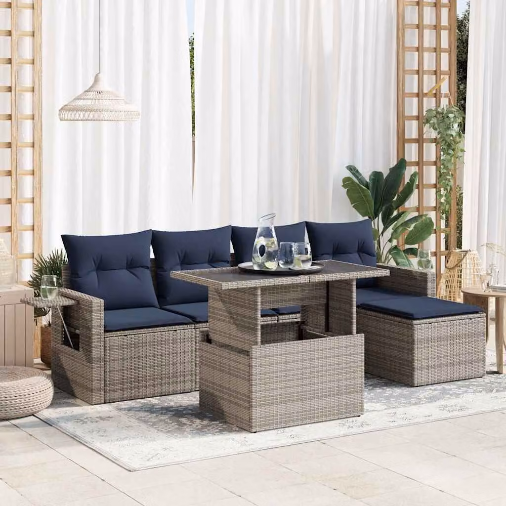 Maison Exclusive - Set Divano da Giardino 6 pz con Cuscini Grigio Polyrattan Acacia