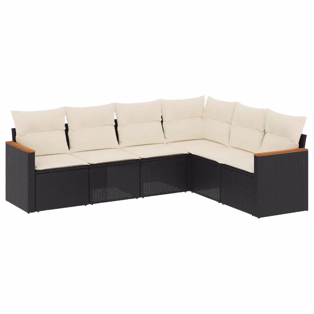 Set Divano da Giardino a L vidaXL 6 pz con Cuscini in Polyrattan e Struttura in Acciaio Nero – 2