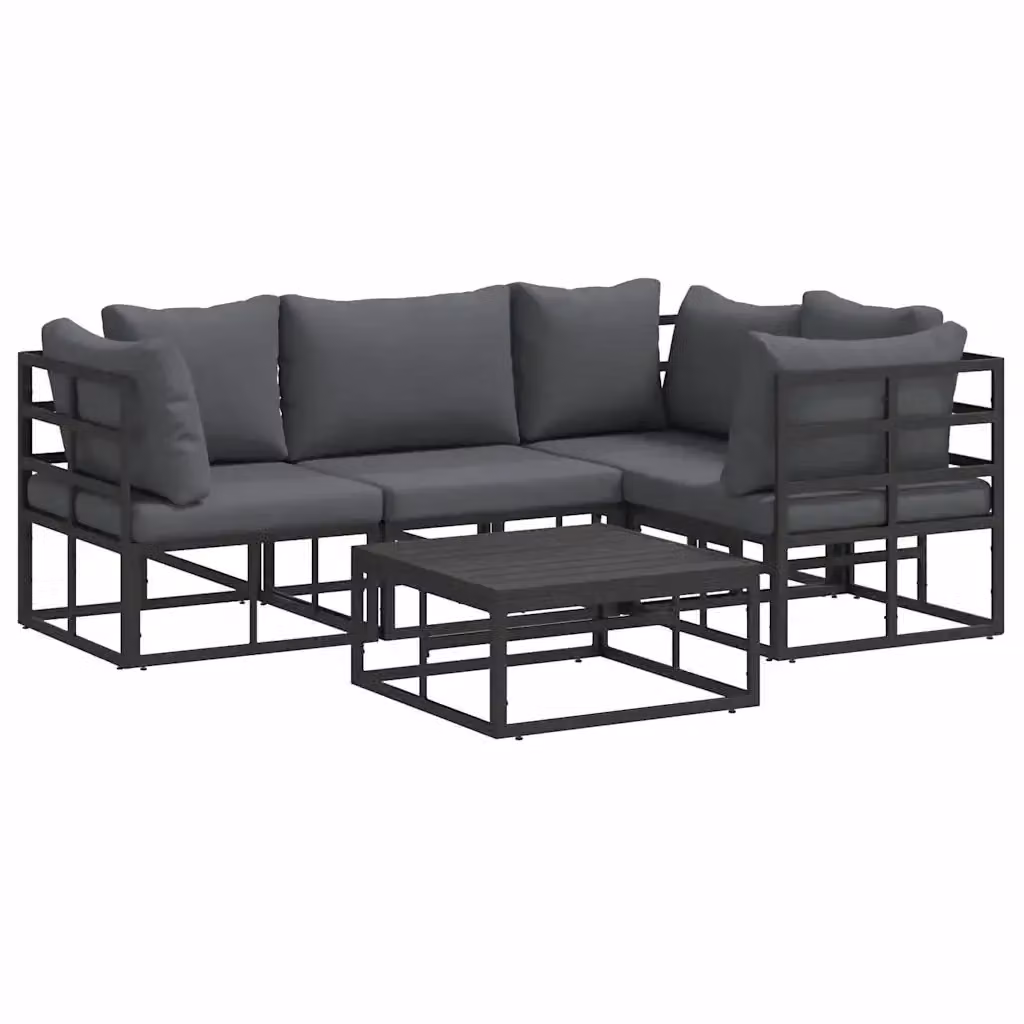 Set Divano da Giardino vidaXL 5 Pezzi a Forma di L in Alluminio Antracite con Cuscini e Tavolino – 2