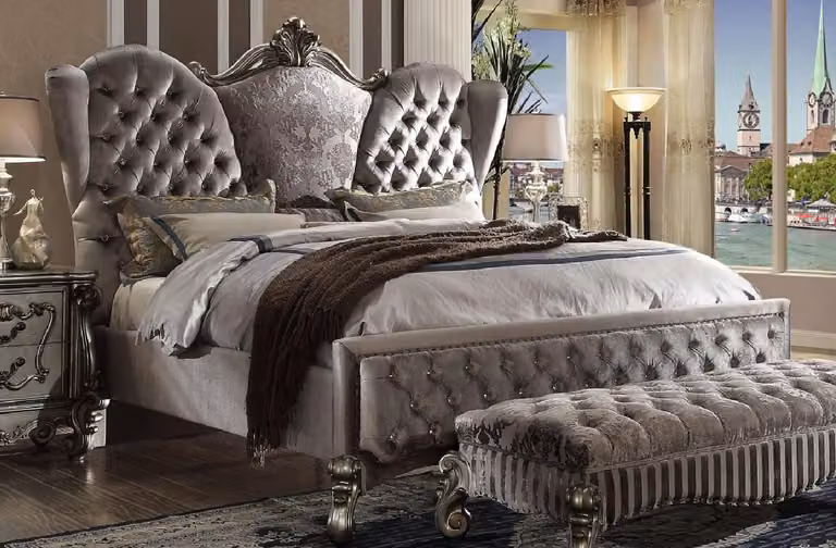Bett Polsterbett Luxus Doppel Schlafzimmer Barock Holz Leder Betten Chesterfield
