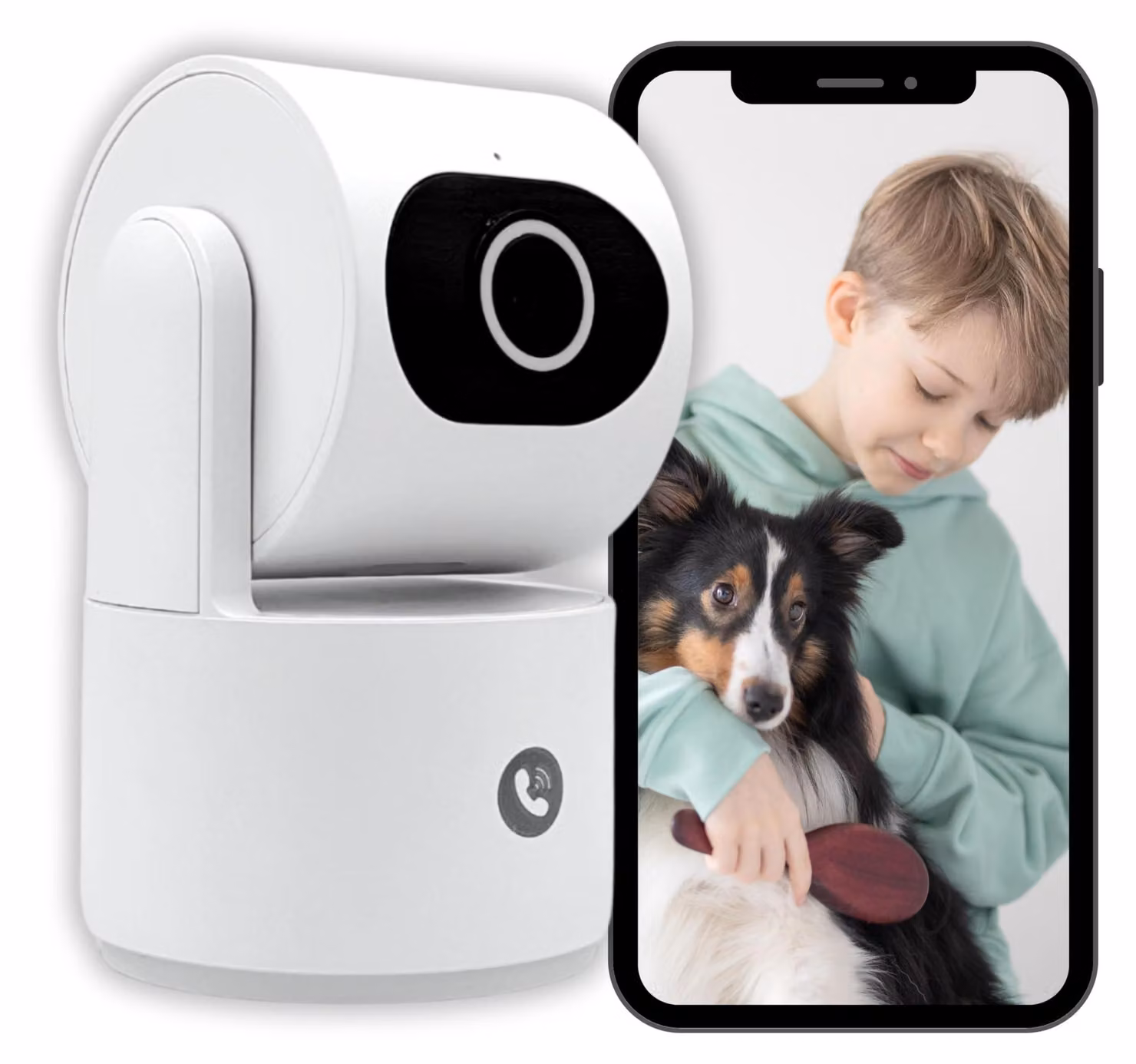 Telecamera di sicurezza per interni, con Wi-Fi, risoluzione 3 MP, pulsante per videochiamata, sirena e rilevamento del movimento