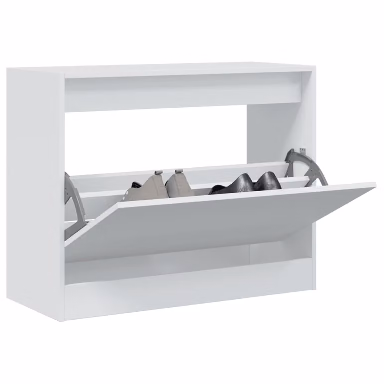 Scarpiera moderna vidaXL bianca con vani a ribalta in legno, da appendere al muro, L: 80 cm, P: 34 cm, H: 63 cm