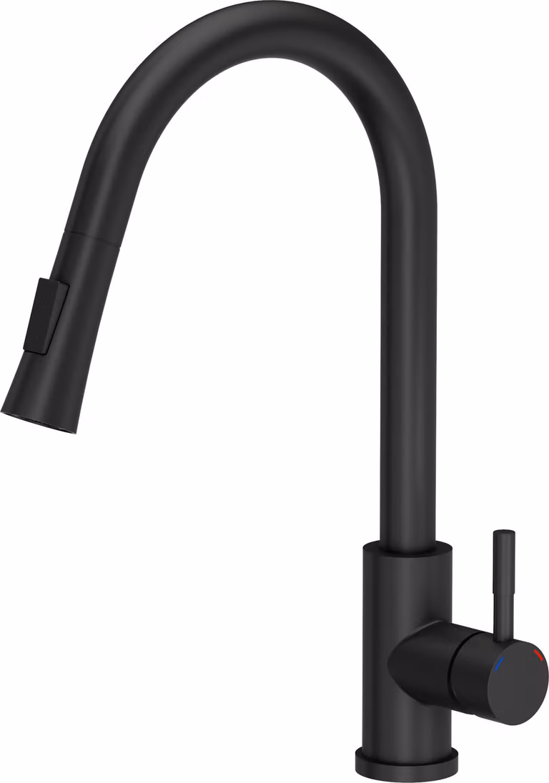 VBChome Rubinetto per lavello nero Rubinetto per lavello con bocca estraibile Rubinetto estraibile Acciaio inossidabile spazzolato 2 livelli di potenza Ruotabile a 360° Rubinetto a U Rubinetto per cucina Monocomando