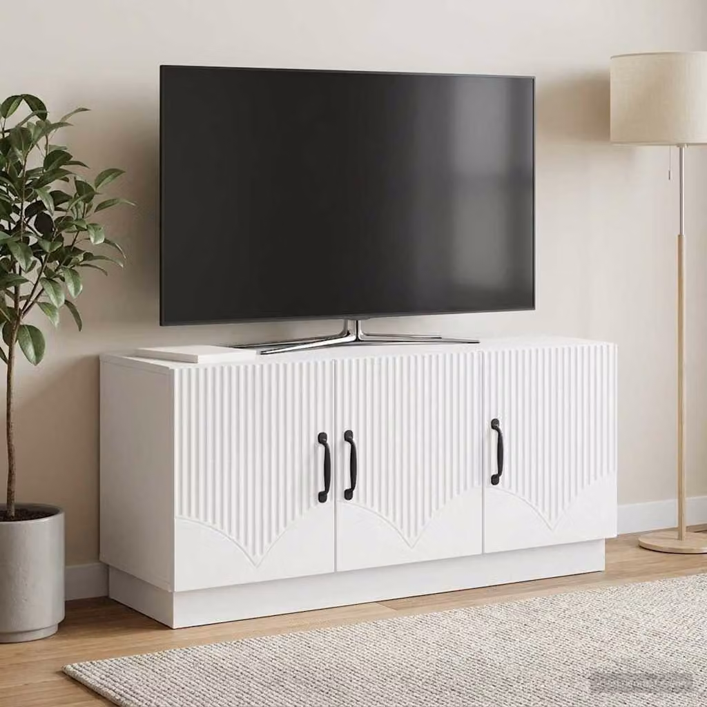 Mobile TV vidaXL Bianco in Legno Ingegnerizzato con Ruote L: 99 cm, P: 34,5 cm, H: 47 cm