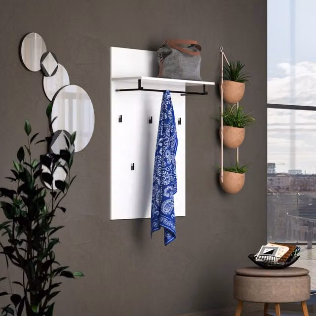 Pannello appendiabiti BOB KItaly in MDF laccato bianco con ganci distribuiti H: 195 cm, L: 136 cm, P: 3 cm