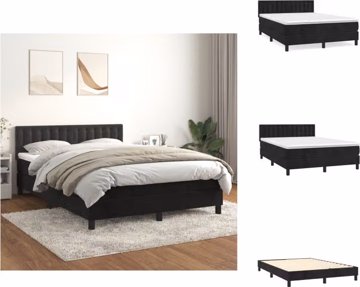 vidaXL Letto a molle con materasso nero 140x190 cm in velluto - Letti & Reti