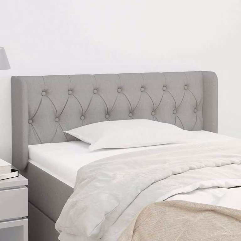 Testiera ad orecchio vidaXL in tessuto grigio con struttura in legno, L: 93 cm, P: 16 cm, H: 78-88 cm