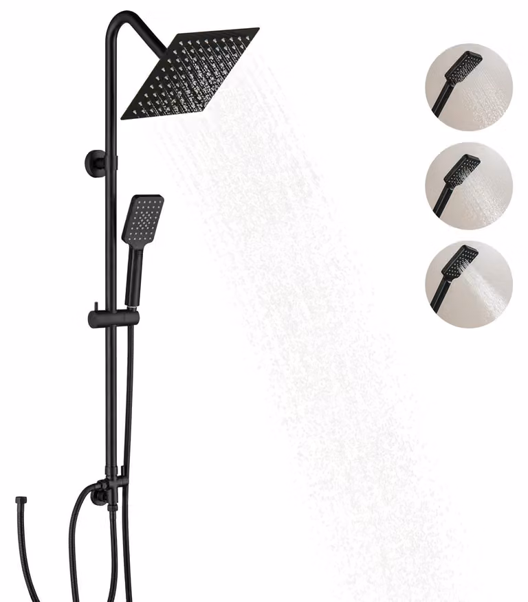 Set doccia, acciaio inossidabile, soffione a pioggia da 20 cm, doccetta manuale, 3 modalità, montaggio a parete