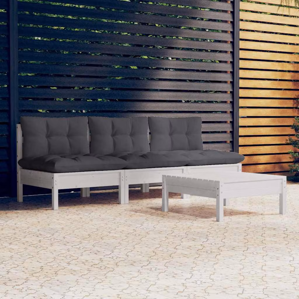 Set Divani da Giardino vidaXL in Legno di Pino con Cuscini Antracite e Bianco