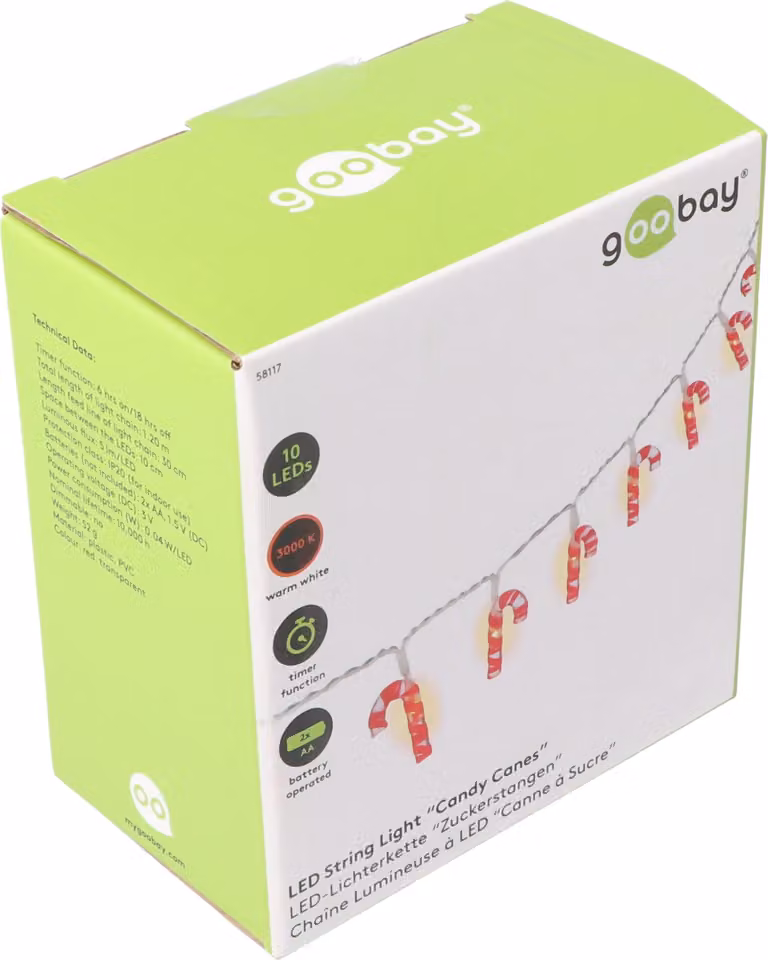 10 LED bastoncini di zucchero con luci fiabesche, bastoncini di zucchero luminosi, luci fiabesche con funzione timer, bianco caldo, a batteria