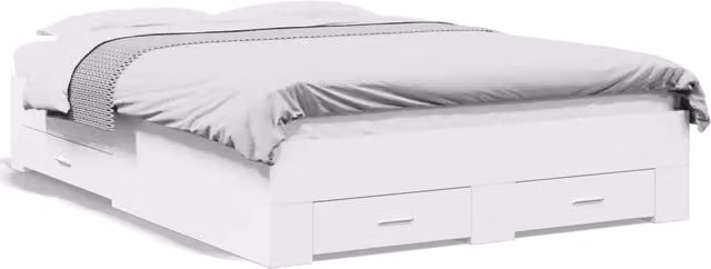 Letto matrimoniale | Letto per adulti | Giroletto con Cassetti Bianco 140x190 cm in Legno Multistrato