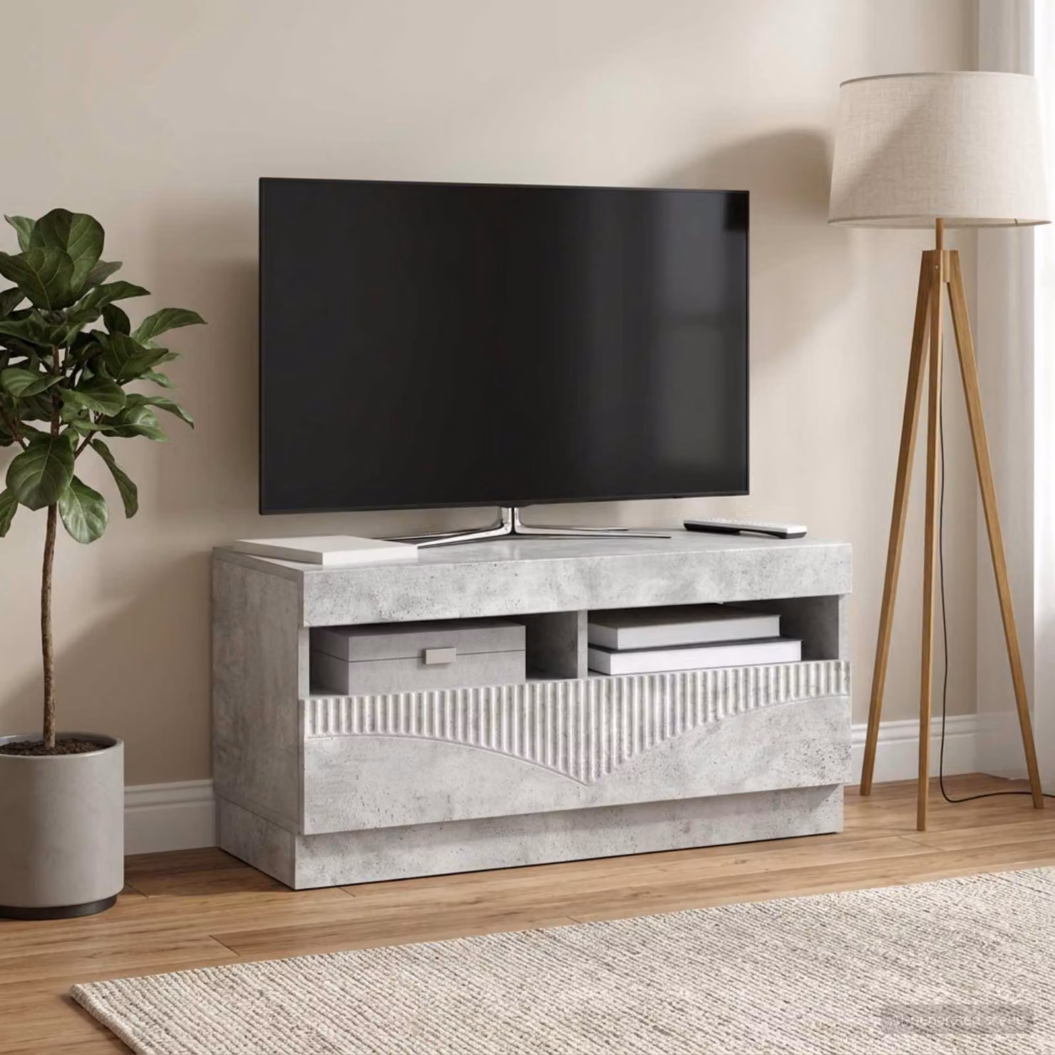 Mobile TV LED vidaXL Grigio Cemento e Legno, con illuminazione integrata e scomparti multimediali, L: 81,0 cm, P: 35,0 cm, H: 40,0 cm