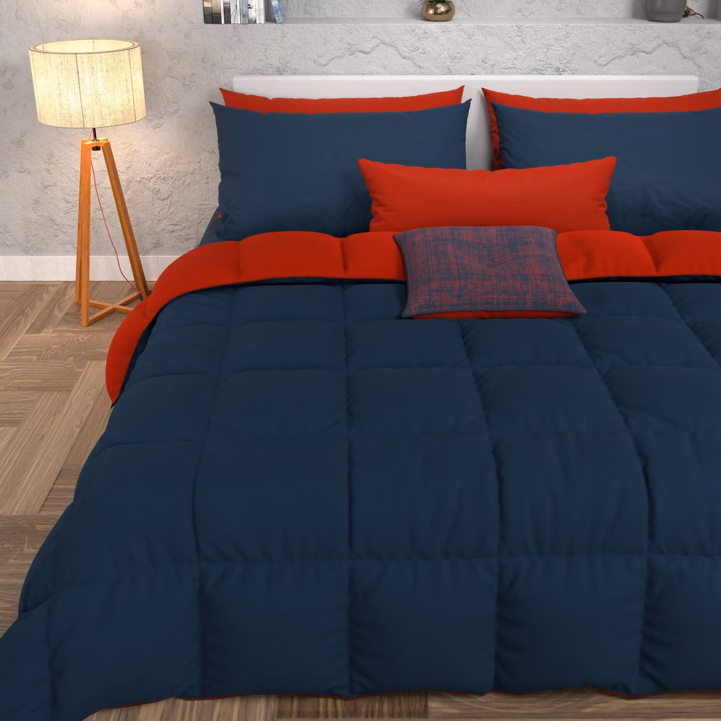Piumone invernale 240x260 cm, reversibile, colore blu notte/bordeaux, in microfibra