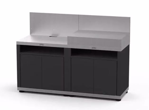 Cucina da esterno nera e inox con mobile di cottura e ripiano Le Marquier