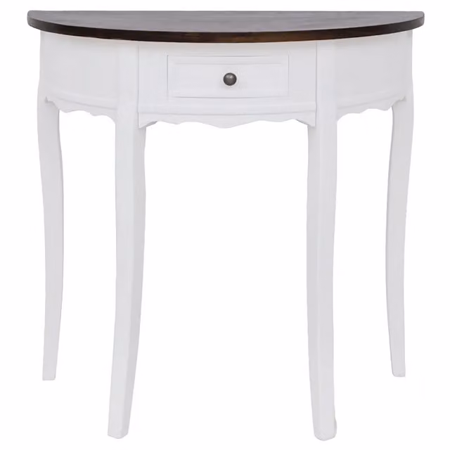 Tavolo Consolle Semicircolare con Cassetto in Legno di Pino e MDF di vidaXL, Marrone e Bianco