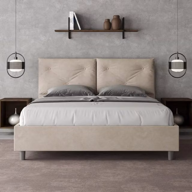 Letto queen size senza rete imbottito 150x210 microfibra sabbia Appia Large