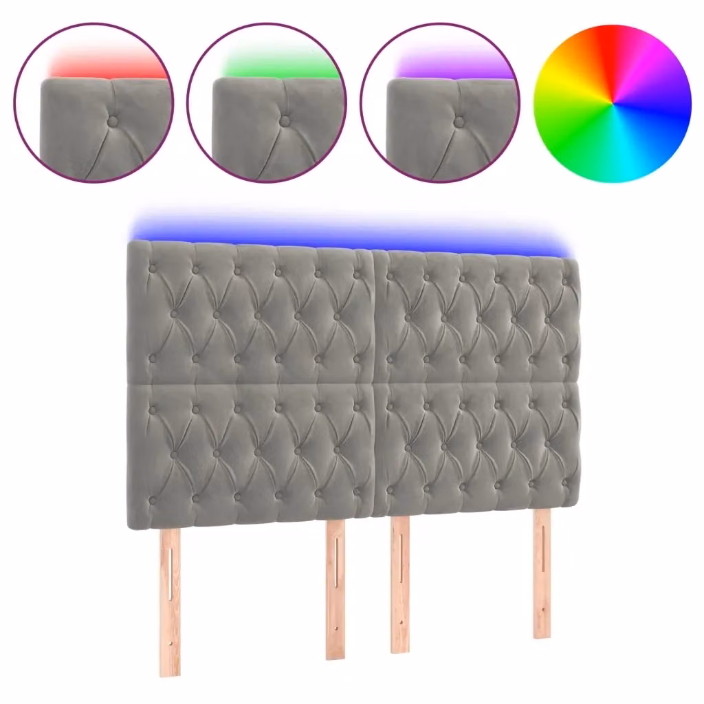 Testiera per letto con illuminazione LED e porta USB vidaXL in velluto grigio, L: 144 cm, P: 7 cm, H: 118-128 cm – 2