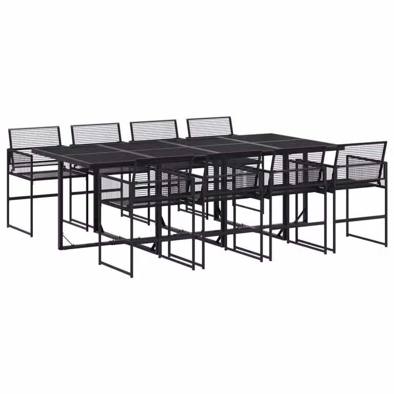Set da Pranzo da Giardino 9 pz Nero in Polyrattan