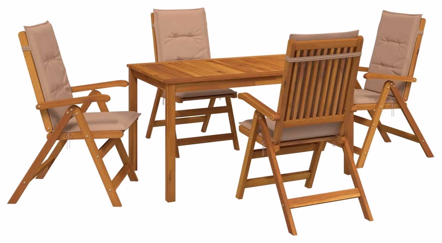Set da pranzo da giardino composto da 5 pezzi, in legno massello di acacia naturale
