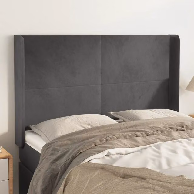 Testiera ad Orecchio-Testata con Orecchie GrigioScuro 147x16x118/128cm in Velluto 671588