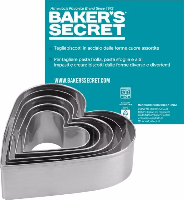 Set di 5 tagliabiscotti a forma di cuore Baker's Secret in acciaio inox color argento, lavabile in lavastoviglie