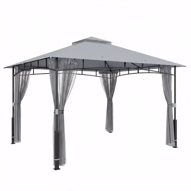 Tenda per giardino Outsunny con doppio tetto e pareti a rete UPF50+ Grigio L: 360 cm, P: 300 cm, H: 275 cm