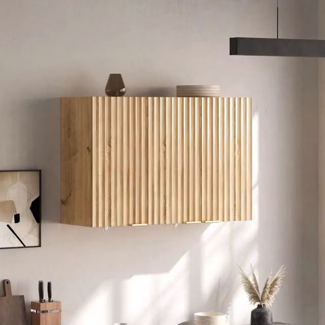 Pensile da parete WISHDOR beige con 3 ante, armadio sospeso moderno L: 90 cm, P: 29 cm, H: 60 cm