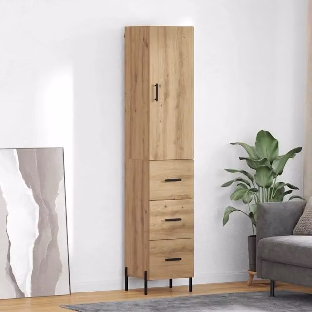 Credenza Buffet e Armadio da Cucina Moderno vidaXL in Rovere e Metallo, Marrone, L/P/H: 34,5 x 34 x 180 cm