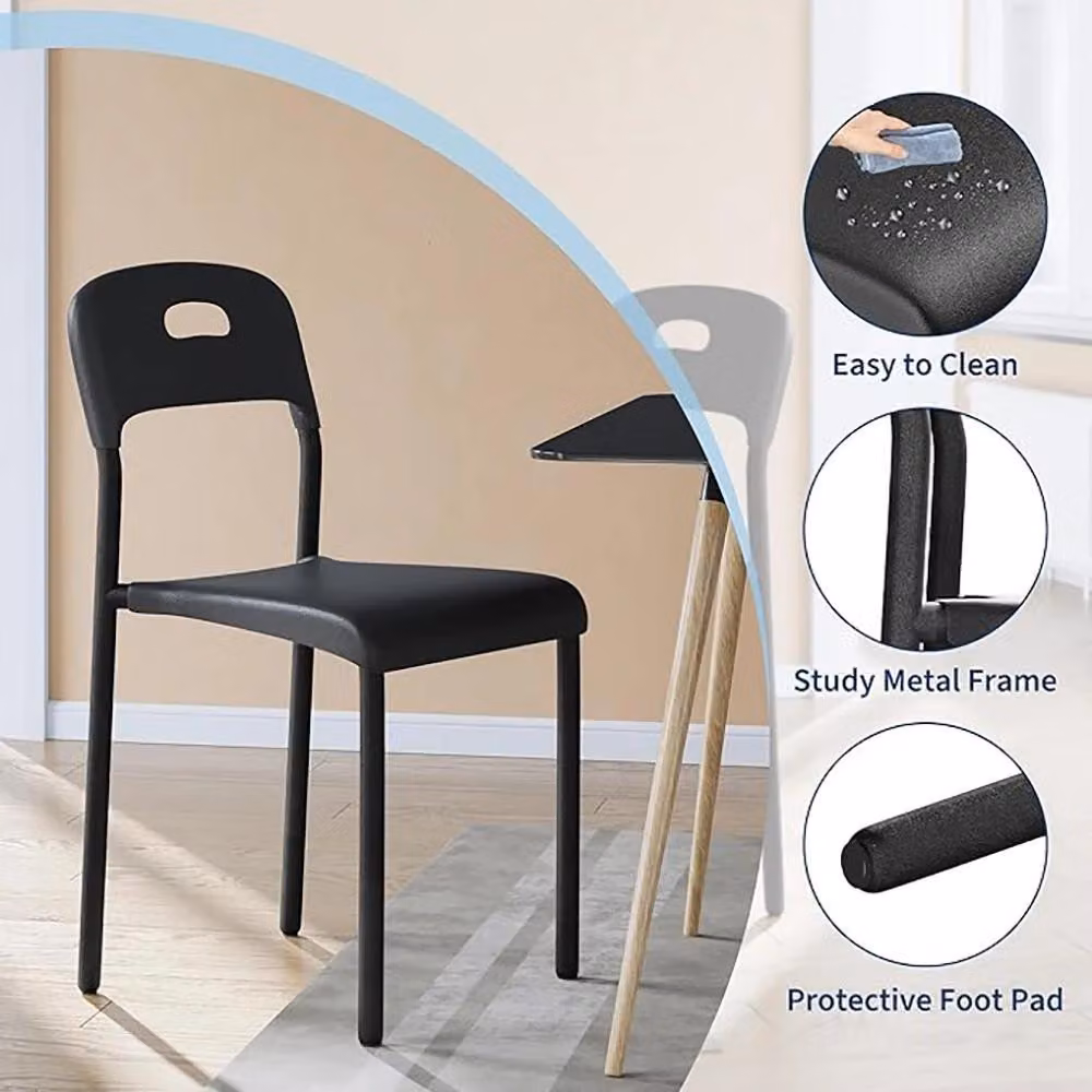 Sedia da pranzo - Sedia in plastica con gambe in metallo - Impilabile - Facile da montare - Idrorepellente, facile da pulire - 1 pezzo - Blu