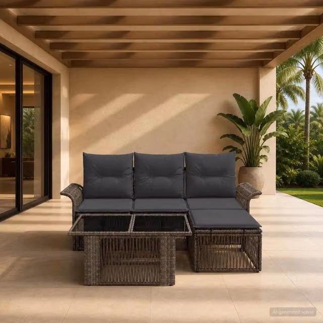 Set Divano da Giardino 5 pz Grigio e Grigio Scuro polyrattan 3436628