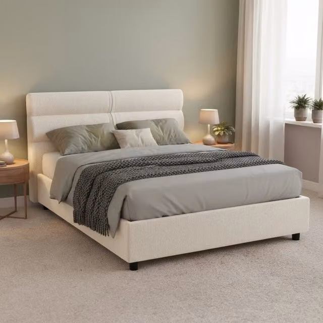 Letto Matrimoniale Briatico DMORA con Contenitore e Materasso Incluso, Beige – 1