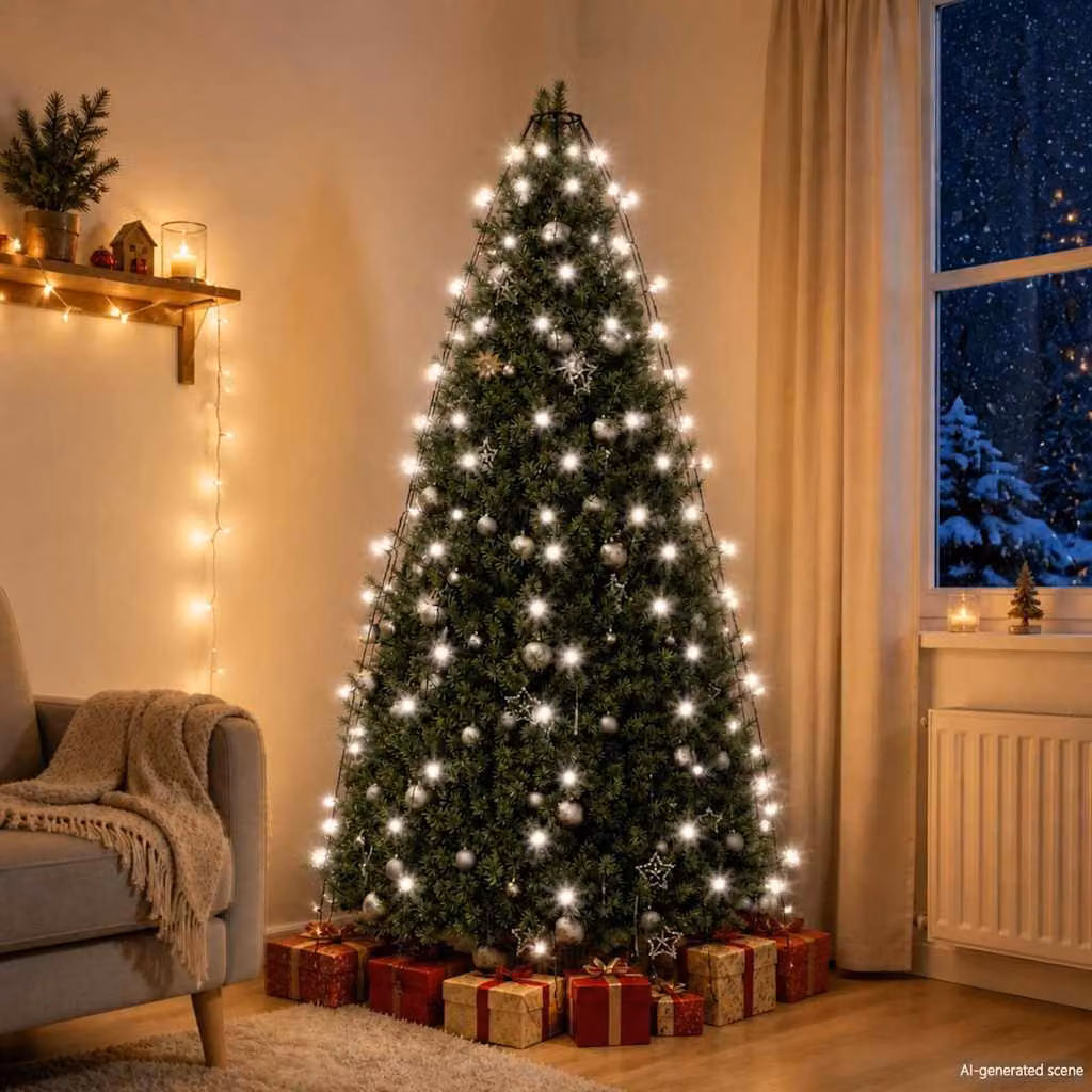 Rete di luci per albero di Natale vidaXL con 180 LED bianco freddo, 180 cm