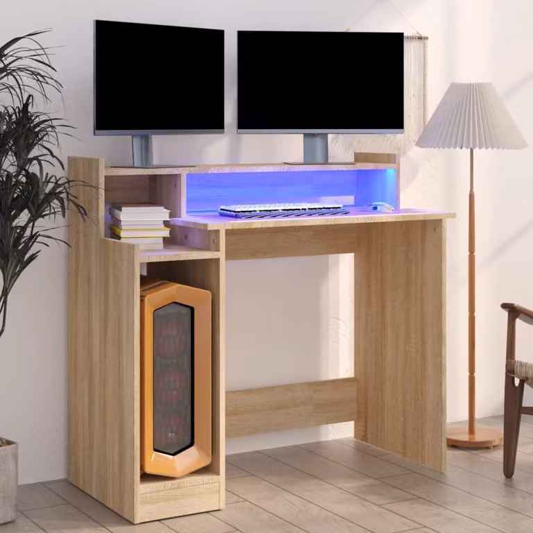 The Living Store Scrivania con LED Rovere Sonoma 97x45x90 cm Materiale in legno
