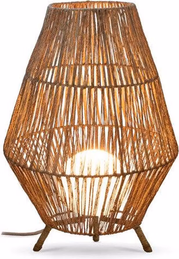 Lampada da tavolo in rattan Ø 48 cm H: 72 cm treppiede grande naturale cavo E27 interruttore lampada da comodino
