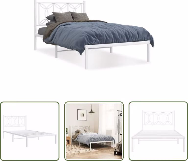 The Living Store Struttura letto con testiera in metallo bianco 100x190 cm