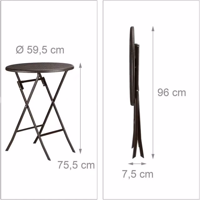 Set da giardino pieghevole moderno 82 x 60 x 50 cm 3 pezzi uso esterno elegante in plastica nera 13_0005248