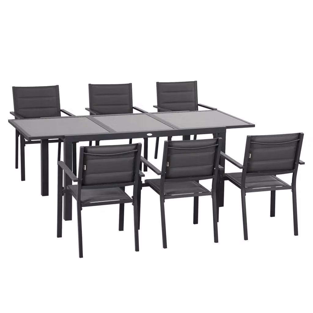 Set da giardino Zephmum in polyrattan grigio scuro con tavolo allungabile in vetro e 6 sedie – 2