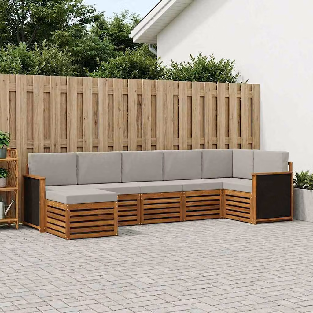 Set di divani da esterno vidaXL a forma di L composto da 6 pezzi in legno di acacia con cuscini beige e grigi