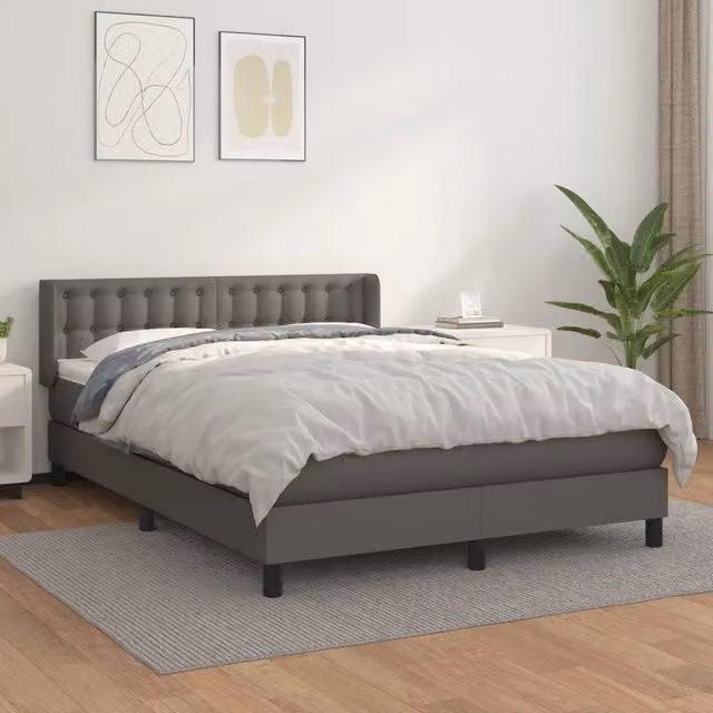 Letto a molle con materasso vidaXL in similpelle grigia e bianca L/P/H: 200 x 140 x 88 cm