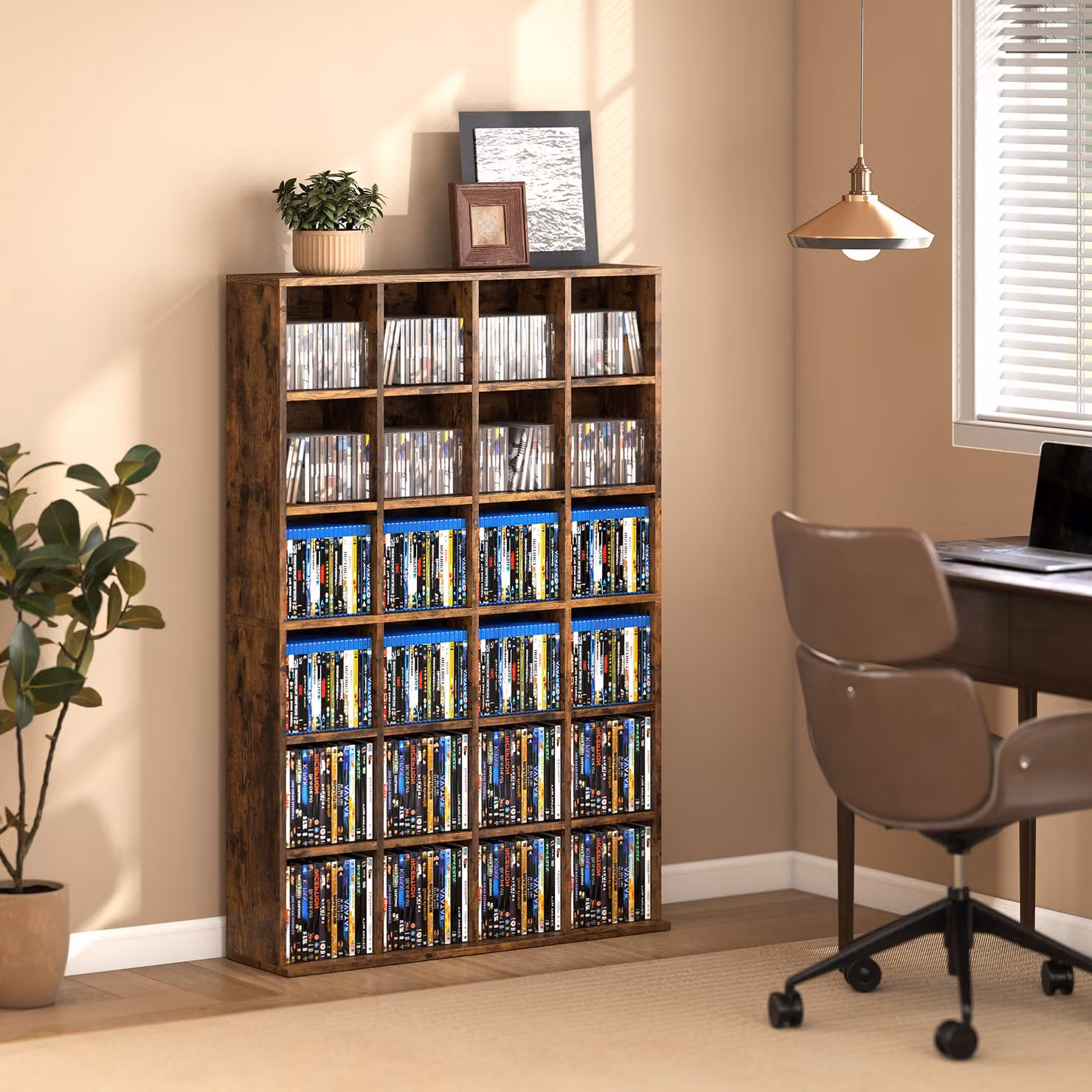 Mobile contenitore HOMCOM marrone per 456 CD o 336 DVD con 24 scomparti e 16 ripiani regolabili – 2