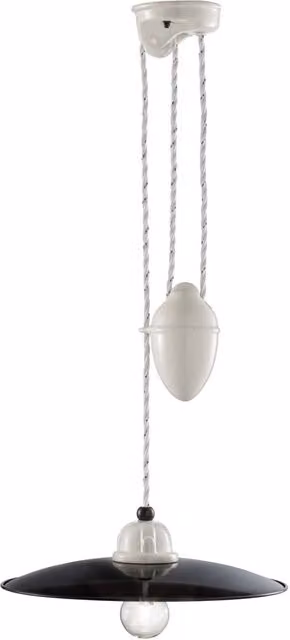 Lampadario Vintage Saliscendi B&W Metallo Smaltato Nero E Bianco 1 Luce E27 30Cm