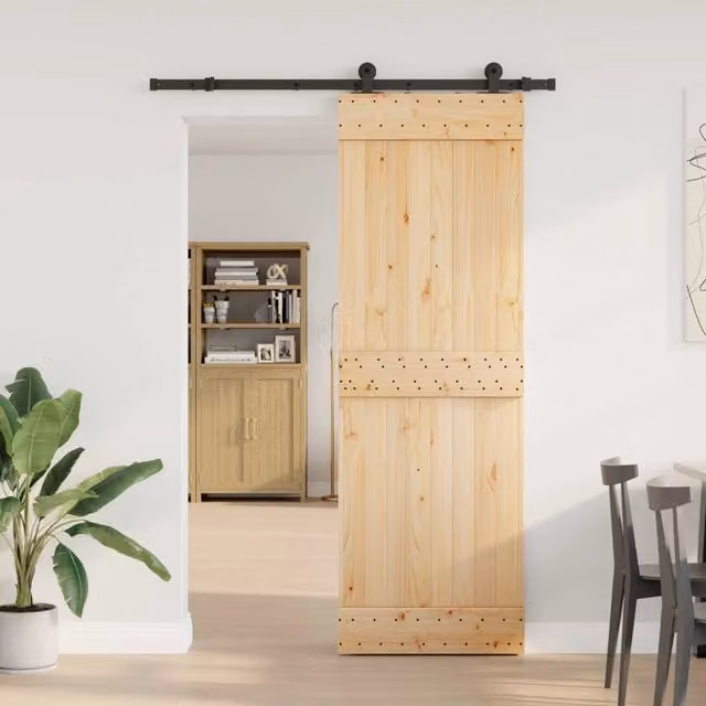 Porta scorrevole minimalist vidaXL in legno e acciaio, colori marrone, nero e beige, H: 210 cm, L: 152,5 cm