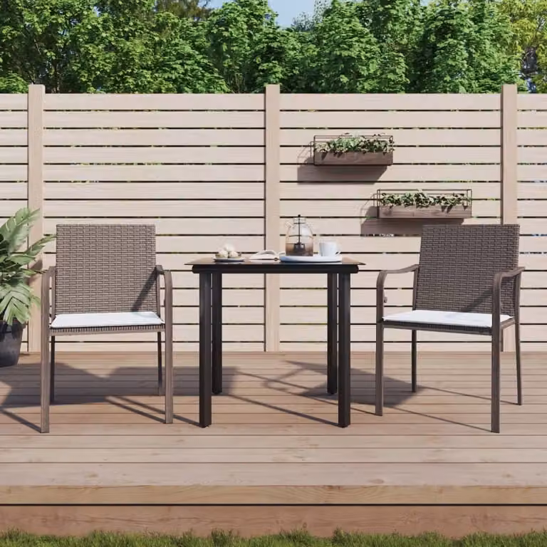 The Living Store Set da pranzo da giardino in 3 pezzi con cuscini in poly rattan e acciaio