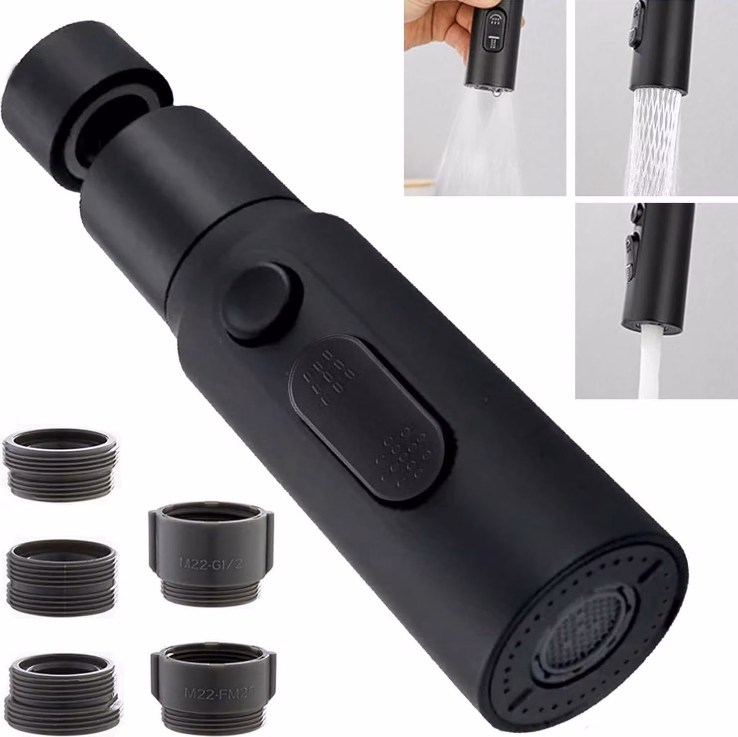 Prolunga per miscelatore del lavello, girevole a 360°, con 5 adattatori, colore nero, per lavelli